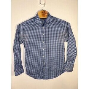 Peter Millar Long Sleeve Button Shirt Blue Plaid Medium Summer Comfort Men